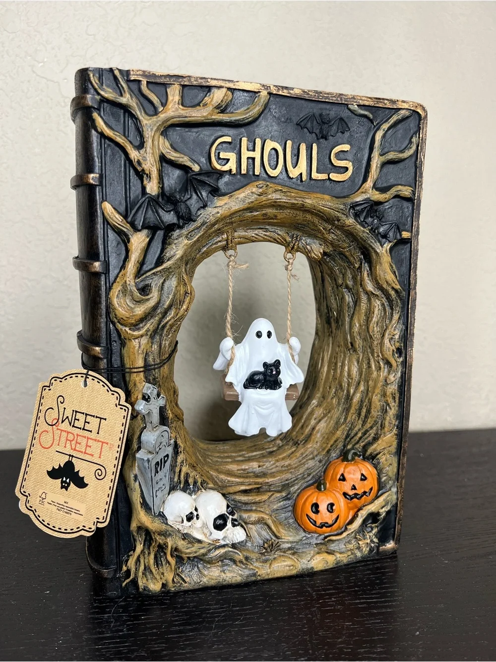 NEW Sweet Street Halloween Ghouls Book with Ghost on Swing Decor